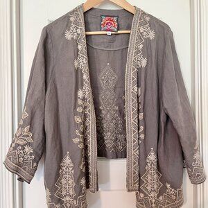Johnny Was Tasya Bolero Cropped Jacket Embroidered Linen